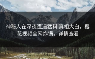 神秘人在深夜遭遇猛料 真相大白，樱花视频全网炸锅，详情查看