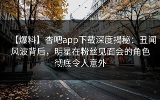 【爆料】杏吧app下载深度揭秘：丑闻风波背后，明星在粉丝见面会的角色彻底令人意外