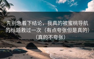 先别急着下结论，我真的被蜜桃导航的标题救过一次（有点夸张但是真的）（真的不夸张）