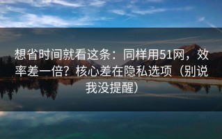 想省时间就看这条：同样用51网，效率差一倍？核心差在隐私选项（别说我没提醒）