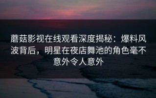 蘑菇影视在线观看深度揭秘：爆料风波背后，明星在夜店舞池的角色毫不意外令人意外